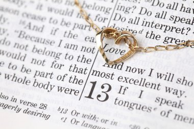 Gold necklace with heart on the Bible clipart