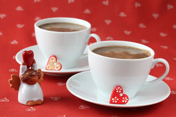 Coffee with hearts and angel — Stock Photo, Image
