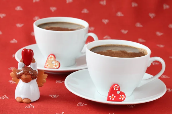 Caffè con cuori e angelo — Foto Stock