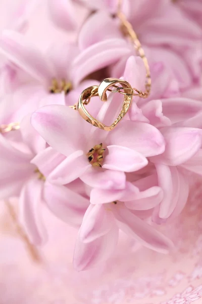 Collier en or avec coeur sur jacinthe — Photo