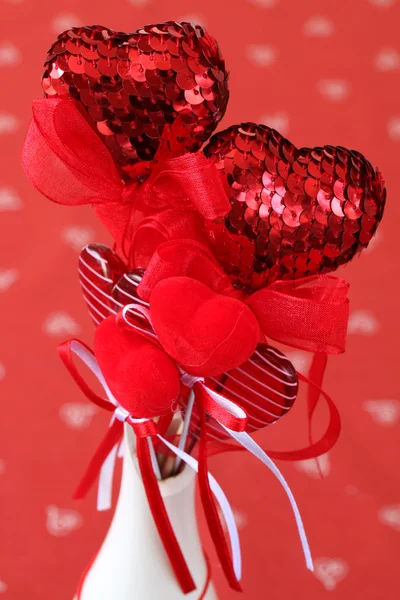 Heart decorations in a vase — Stock Photo, Image