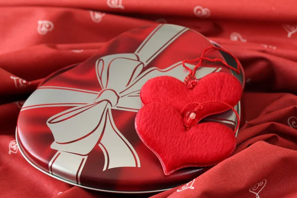 Heart shaped box with heart decorations — Stock Photo, Image