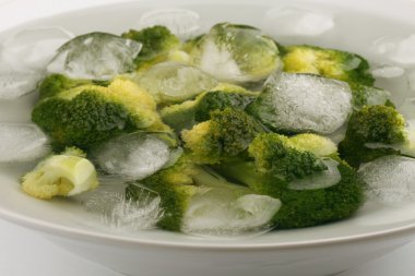 Broccoli in water with ice cubes clipart