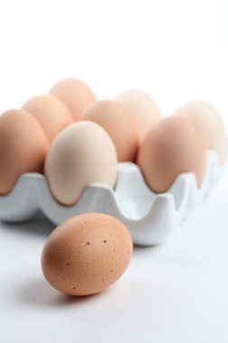 kahverengi tavuk yumurtası ile seramik yumurta sahibi