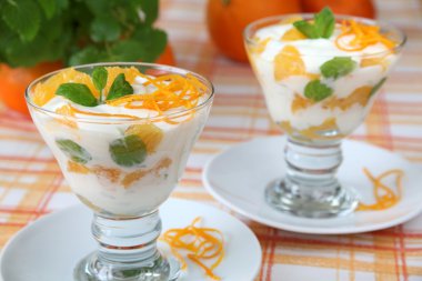 Mint yogurt with oranges clipart