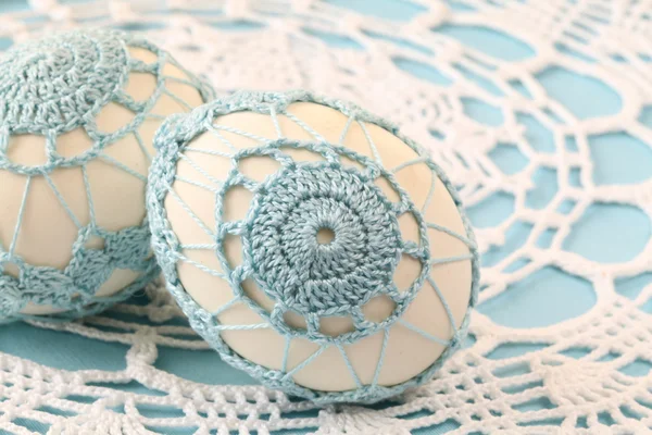 Blue crochet Easter eggs — Stock Photo, Image