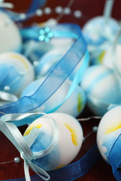 Blue Easter eggs and ribbon — Stock Photo, Image