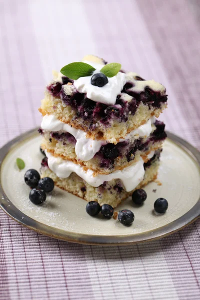Blueberry cake with whipped cream — Stock Photo, Image