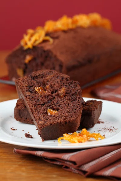 Čokoládový dort s kandované pomerančové kůry — Stock fotografie