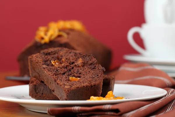 Čokoládový dort s kandované pomerančové kůry — Stock fotografie