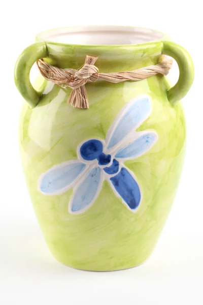 Grüne Vase mit blauer Libelle — Stockfoto