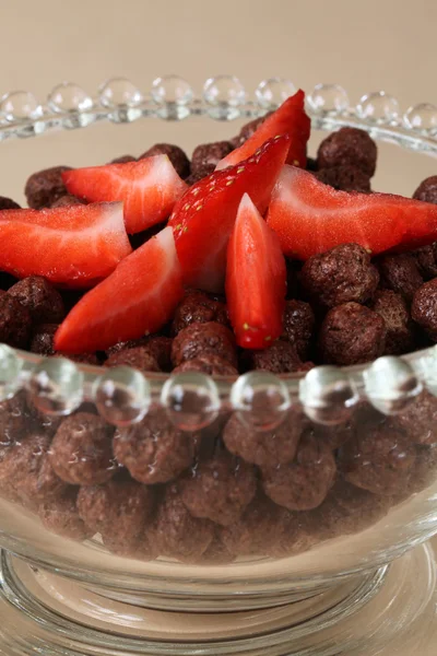 Schokolade Müsli mit Erdbeeren — Stockfoto
