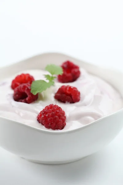 Yoghurt med hallon — Stockfoto