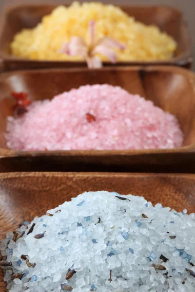 Bath salt in wooden bowls — Stock Photo, Image