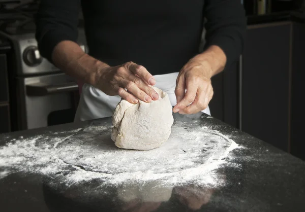 Woman Kneading Dough — Stock Photo, Image