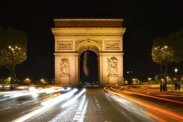 巴黎凯旋门夜景 — 图库照片