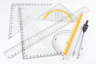 kare kağıt üzerinde matematik okuldan araçları kümesi