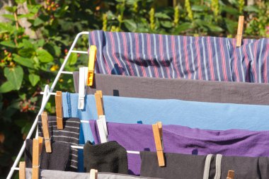 Drying frame with clothes in the garden clipart