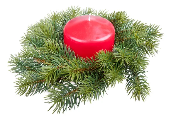 Christmas decoration with candle, isolated on white — Stock Photo, Image
