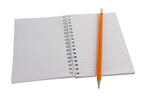 Work book with pencil isolated on white — Stock Photo, Image