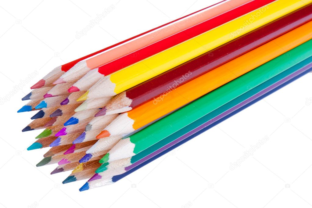 36 colored pencils isolated on white