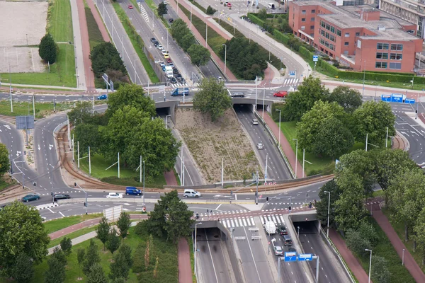 Aerial view of a rotary intersection in Rotterdam, the Netherlan — Stock Photo, Image