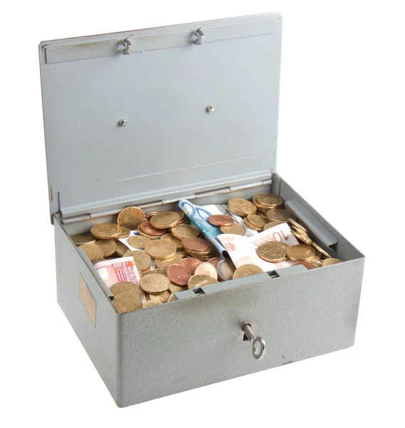 Caixa de dinheiro de aço isolado em branco — Fotografia de Stock