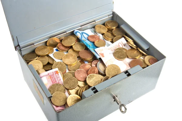Caixa de dinheiro de aço isolado em branco — Fotografia de Stock