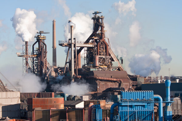 Steel factory with smokestacks