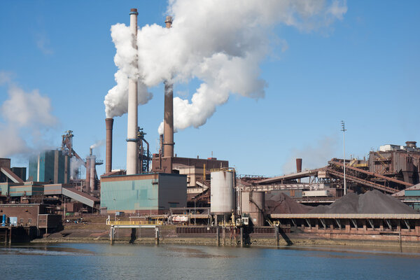 Dutch steel factory with smokestacks