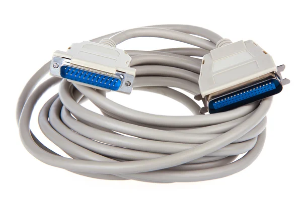 흰색 절연 25 핀 커넥터와 컴퓨터 케이블 — 스톡 사진