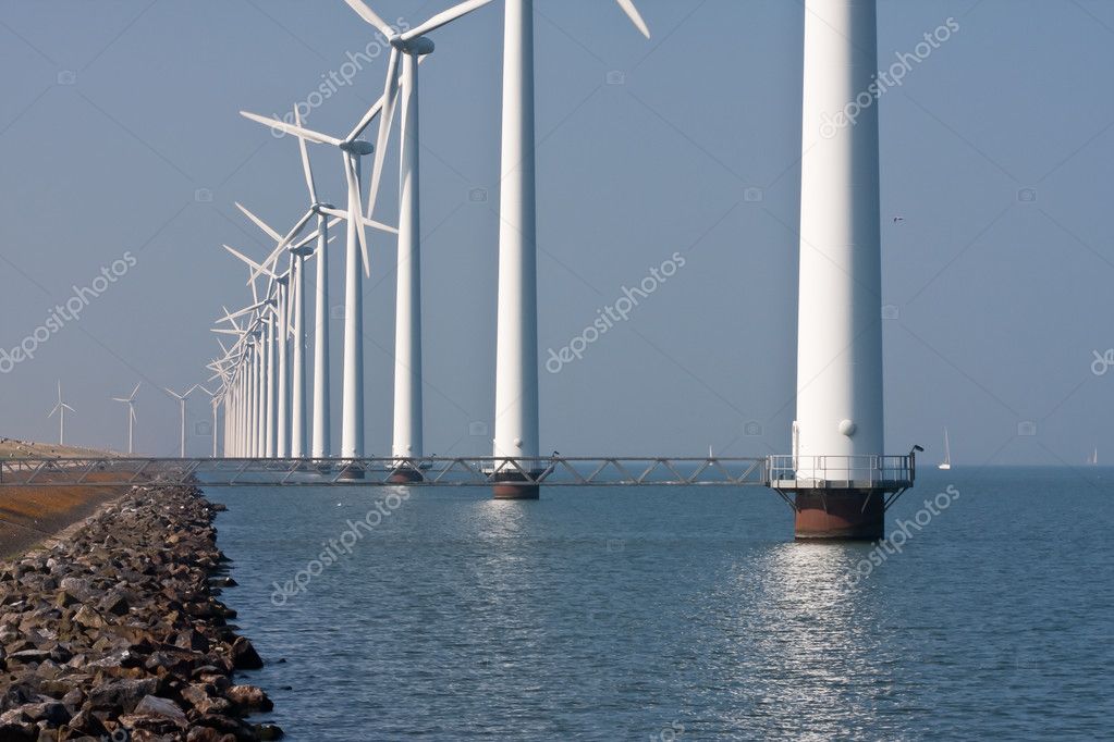 Row of windmills standing in Dutch sea — Stock Photo © kruwt 7548530