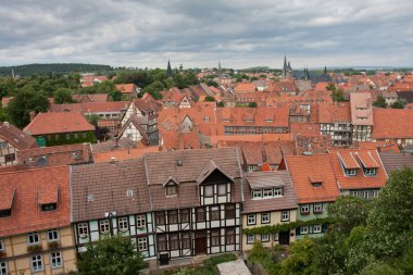 Quedlinburg, Almanya bir ortaçağ şehri havadan görünümü