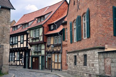 Cityview ortaçağ şehir Quedlinburg, Almanya