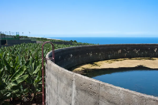 Bewässerungsbecken in der Bananenplantage von La Palma — Stockfoto