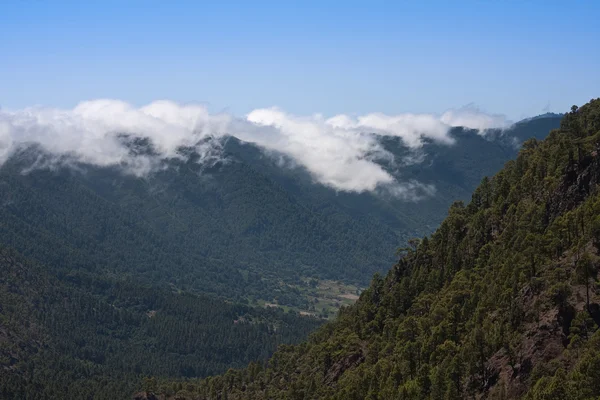 Bulutlar dağ sırtı üzerinde yuvarlanan — Stok fotoğraf