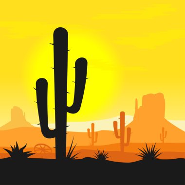 Cactus plants in desert clipart