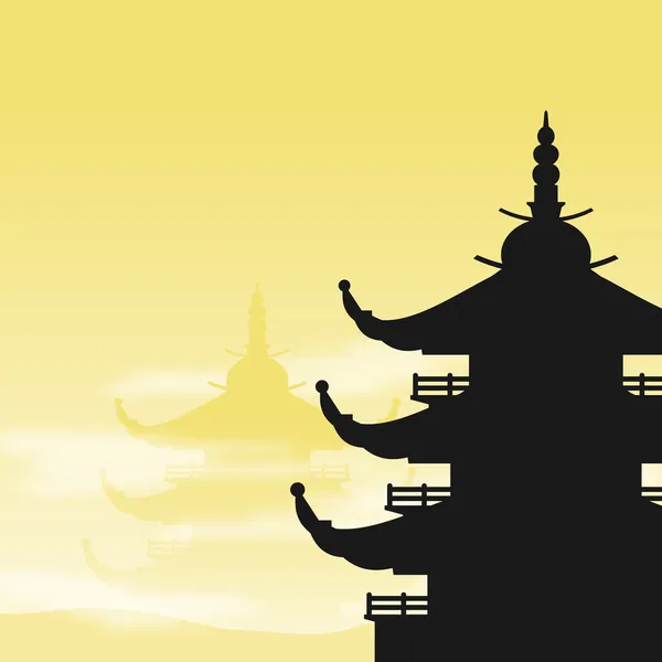 Asian Pagoda Silhouette at Dawn — Stock Vector
