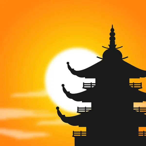 Ázsiai Pagoda Silhouette alkonyatkor — Stock Vector