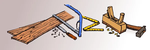 木匠工具和木 — 图库矢量图片