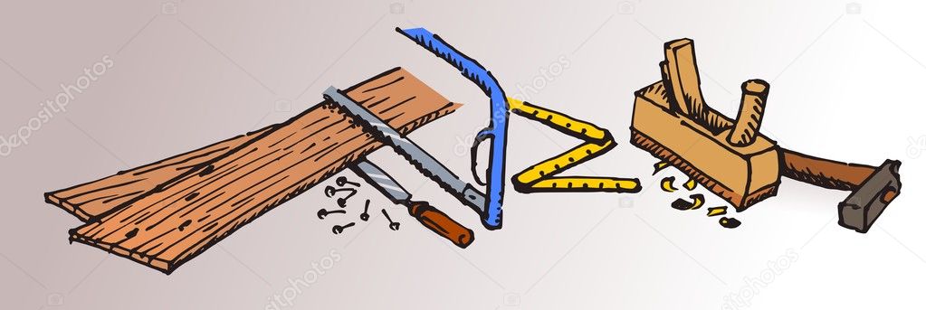 Carpenter tools and wood