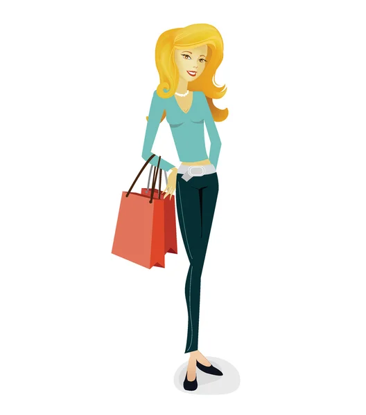 stock vector Cute woman with shopping bag