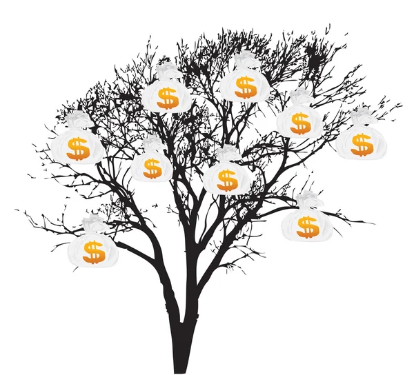 Drzewo z workami pieniędzy — Zdjęcie stockowe