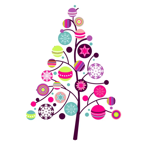 Arbre de Noël abstrait avec des éléments de conception mignons et colorés — Image vectorielle