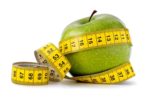 绿色苹果与测量卷尺 — 图库照片