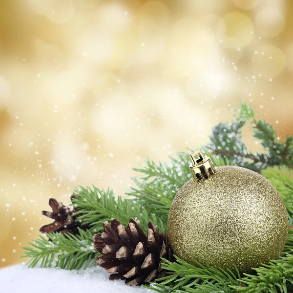 Christmas bauble border on golden background Royalty Free Stock Images