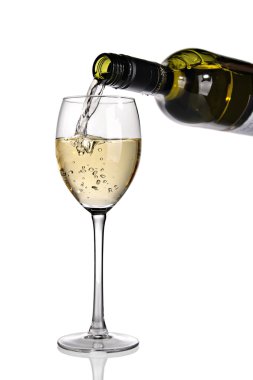 White wine poured into glass clipart