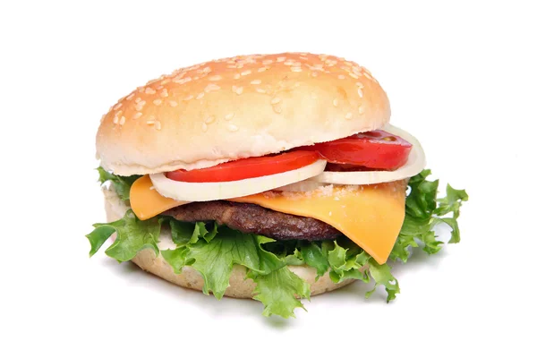 Close-up van een hamburger of een cheeseburger Stockafbeelding