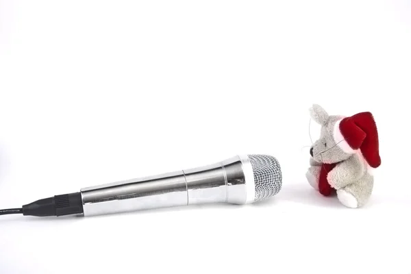 Micrófono y oso de Navidad — Foto de Stock