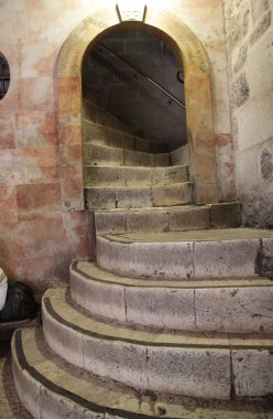 Stairs on the Golgopha in the holy church in Jerusalem. Old city clipart